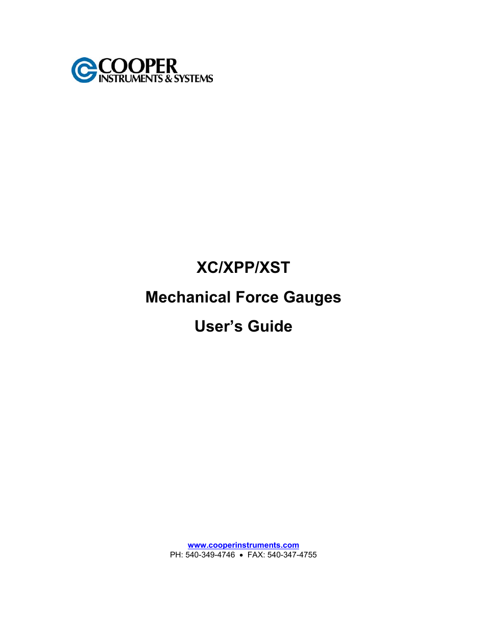 Cooper Instruments & Systems XST Tension Only Mechanical Force Gage User Manual | 5 pages
