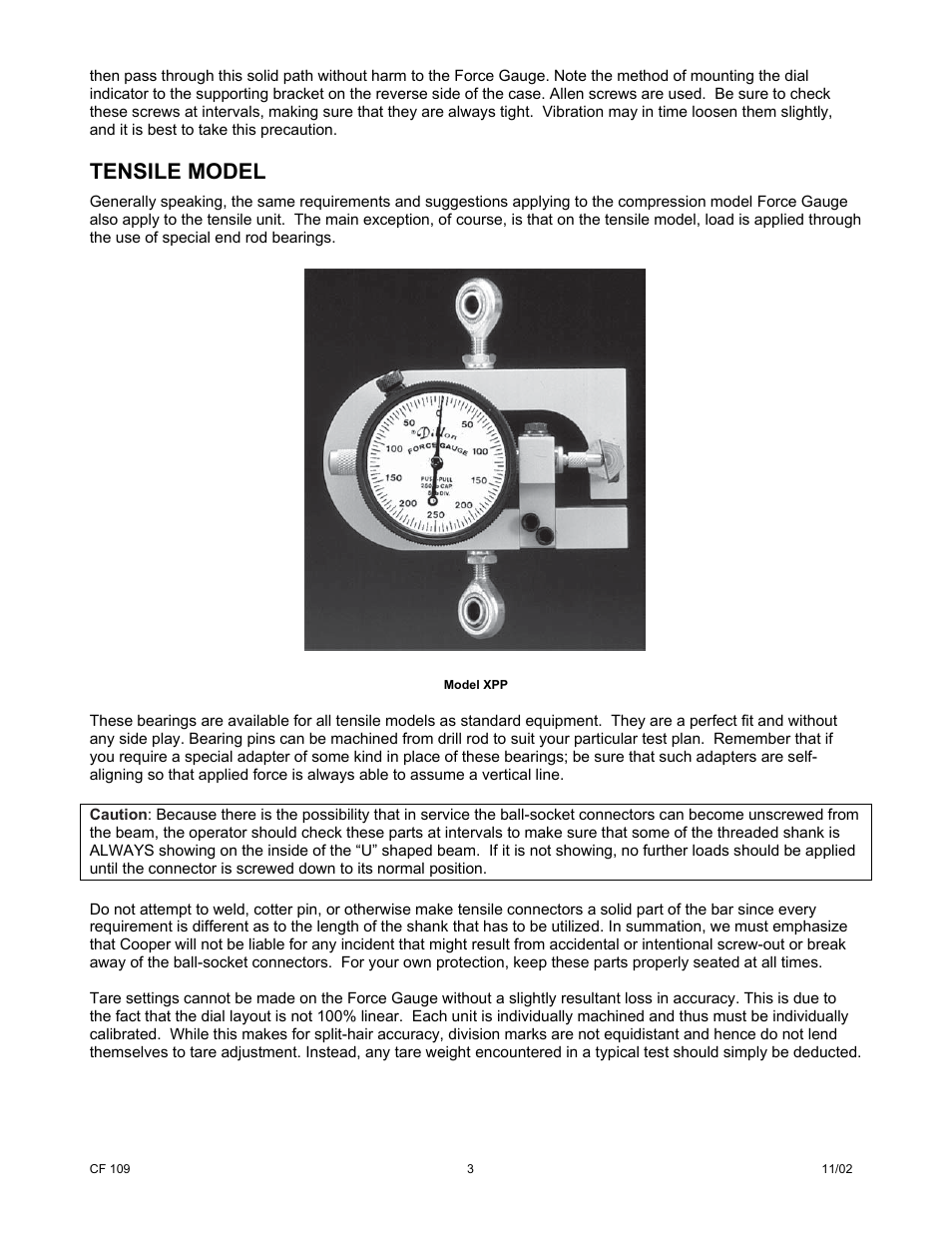 Tensile model | Cooper Instruments & Systems XST Tension Only Mechanical Force Gage User Manual | Page 4 / 5