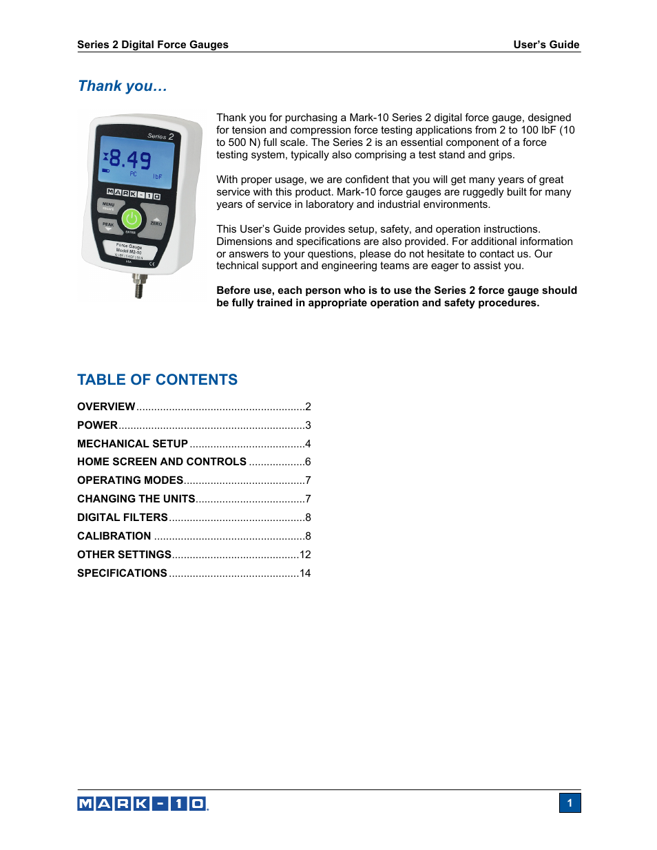 Cooper Instruments & Systems Series M2 Digital Force Gage User Manual | Page 2 / 17