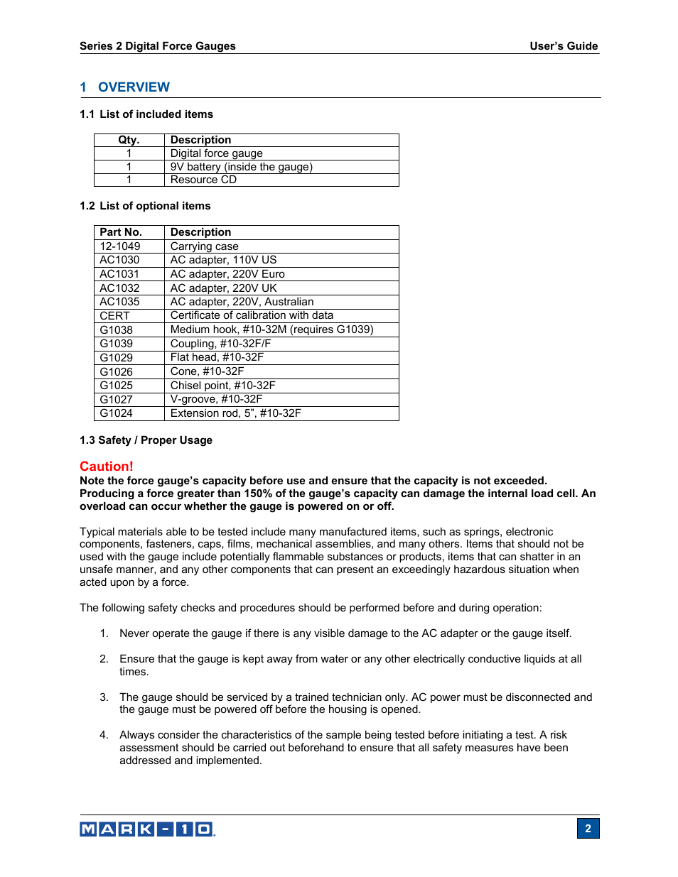 Cooper Instruments & Systems Series M2 Digital Force Gage User Manual | Page 3 / 17