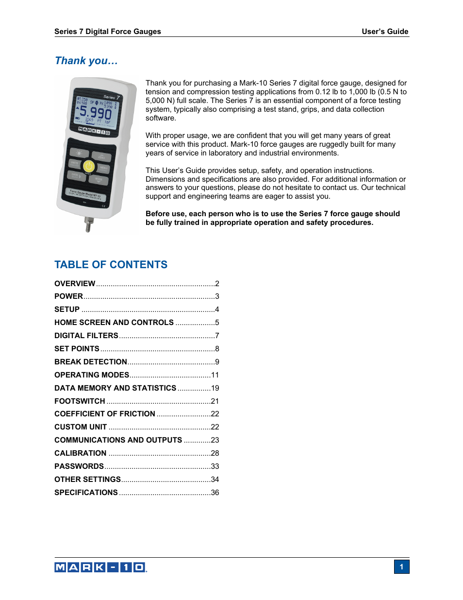Cooper Instruments & Systems Series M7 Professional Digital Force Gauge User Manual | Page 2 / 41