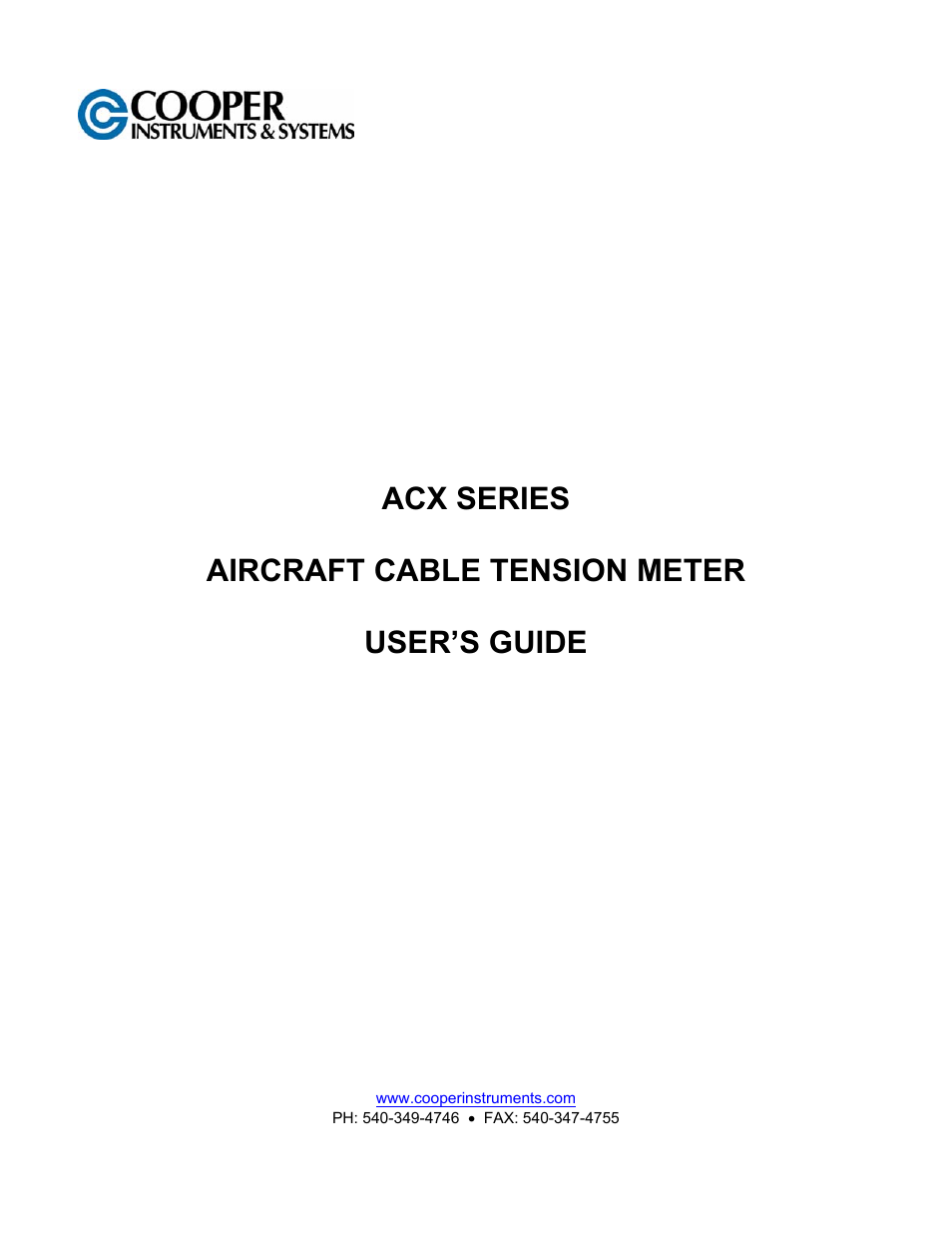 Cooper Instruments & Systems ACX-1 Aircraft Cable Tension Meter User Manual | 8 pages