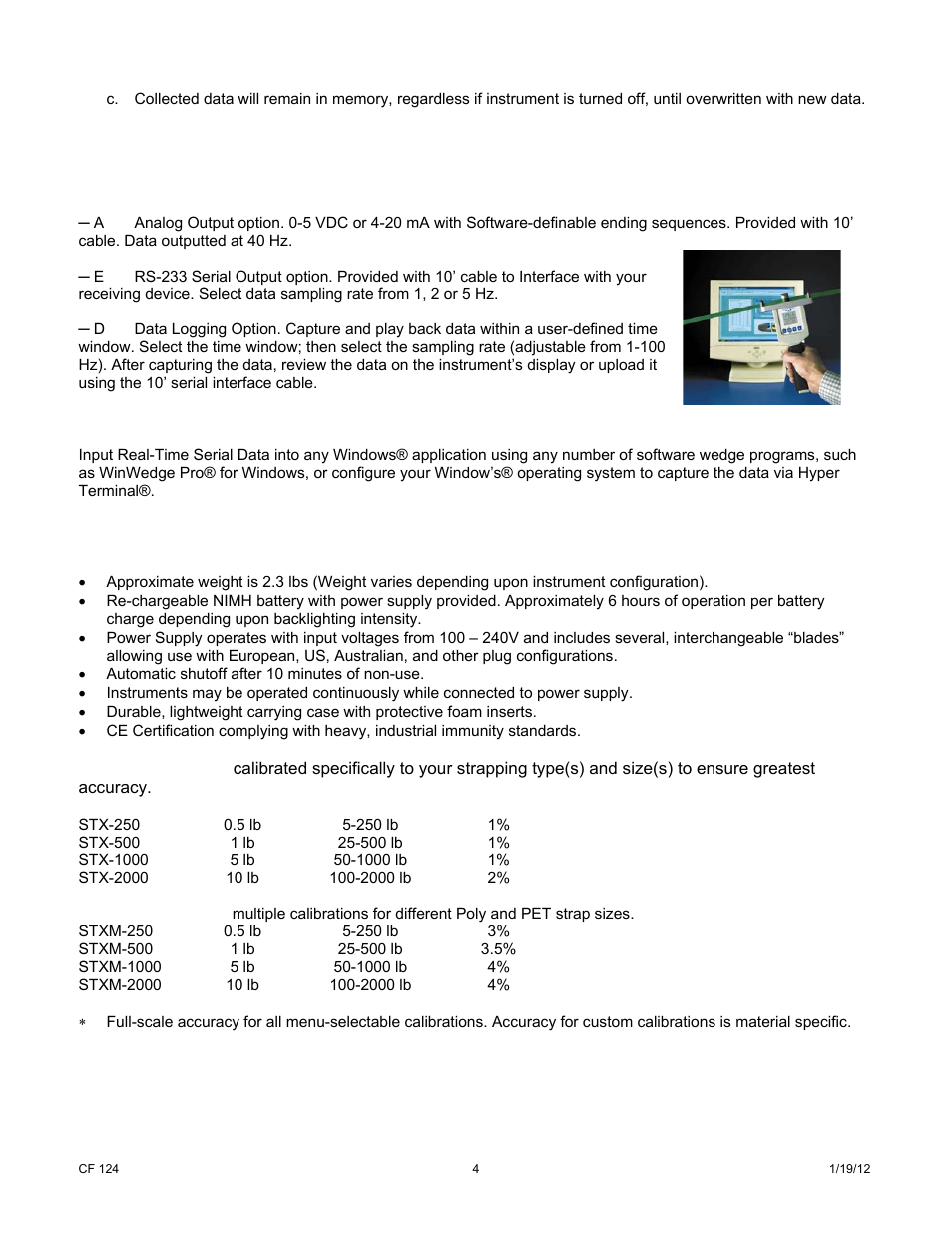 0 available options for all instruments, 0 specifications, 0 how to check accuracy | Cooper Instruments & Systems STX-1 Digital Strap Tension Meter User Manual | Page 4 / 7