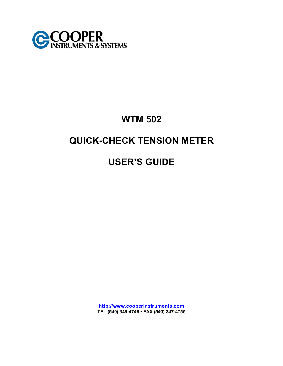 Cooper Instruments & Systems WTM 502 Wire Tension Meter User Manual | 15 pages