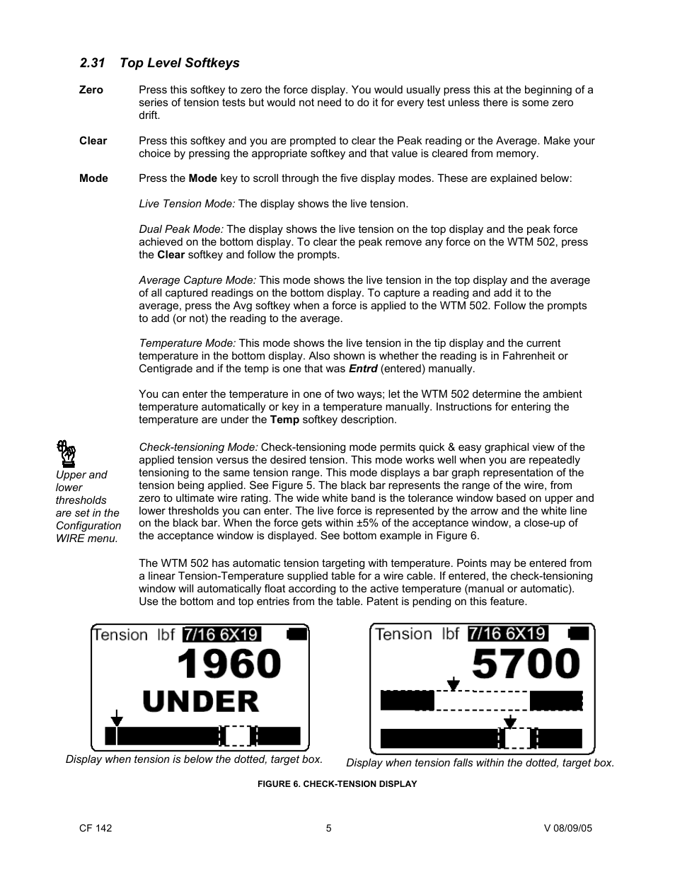 31top level softkeys, 31 top level softkeys | Cooper Instruments & Systems WTM 502 Wire Tension Meter User Manual | Page 7 / 15
