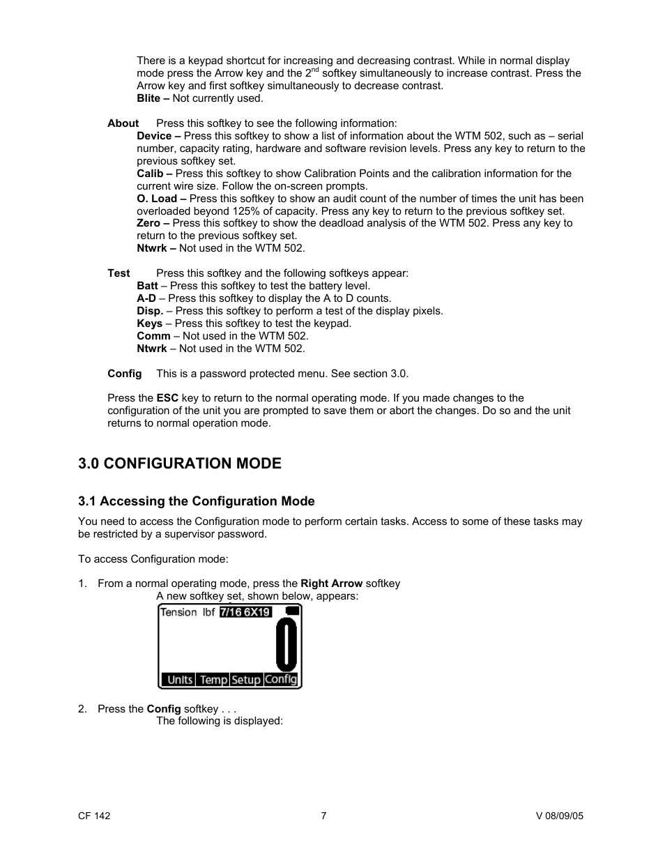 0 configuration mode, 1 accessing the configuration mode | Cooper Instruments & Systems WTM 502 Wire Tension Meter User Manual | Page 9 / 15
