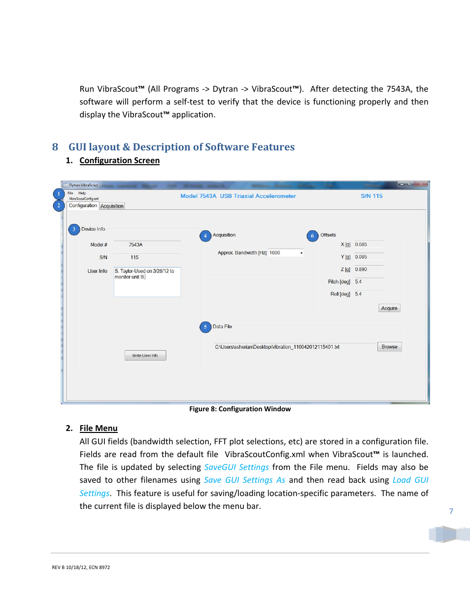 8 gui layout & description of software features | Cooper Instruments & Systems Dytran 5340 USB Triaxial Accelerometer User Manual | Page 7 / 22