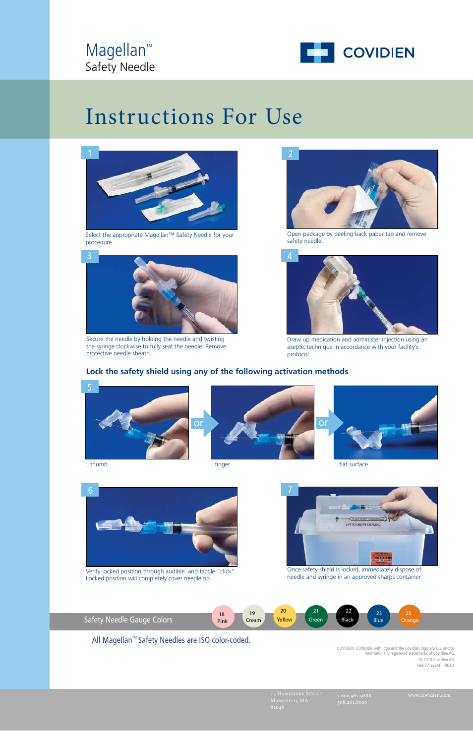 COVIDIEN Magellan™ Safety Hypodermic Needle User Manual | 1 page