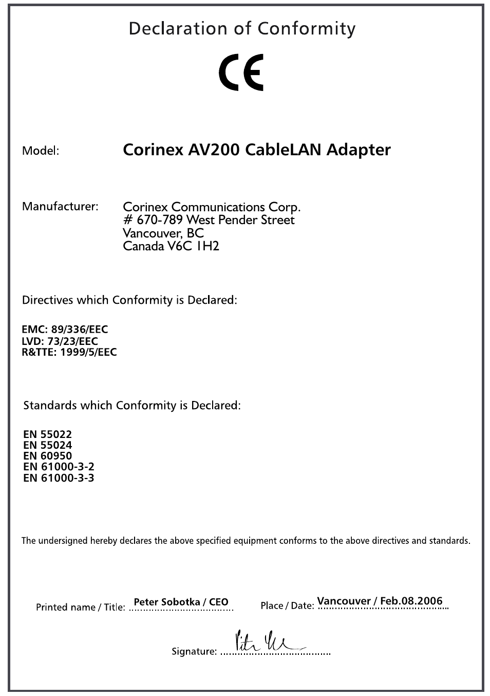 Corinex av200 cablelan adapter | Black Box AV200 User Manual | Page 2 / 44