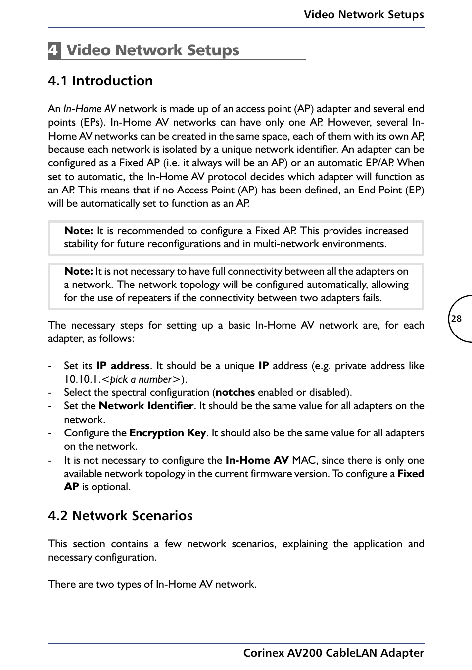 4video network setups, 1 introduction, 2 network scenarios | Black Box AV200 User Manual | Page 30 / 44