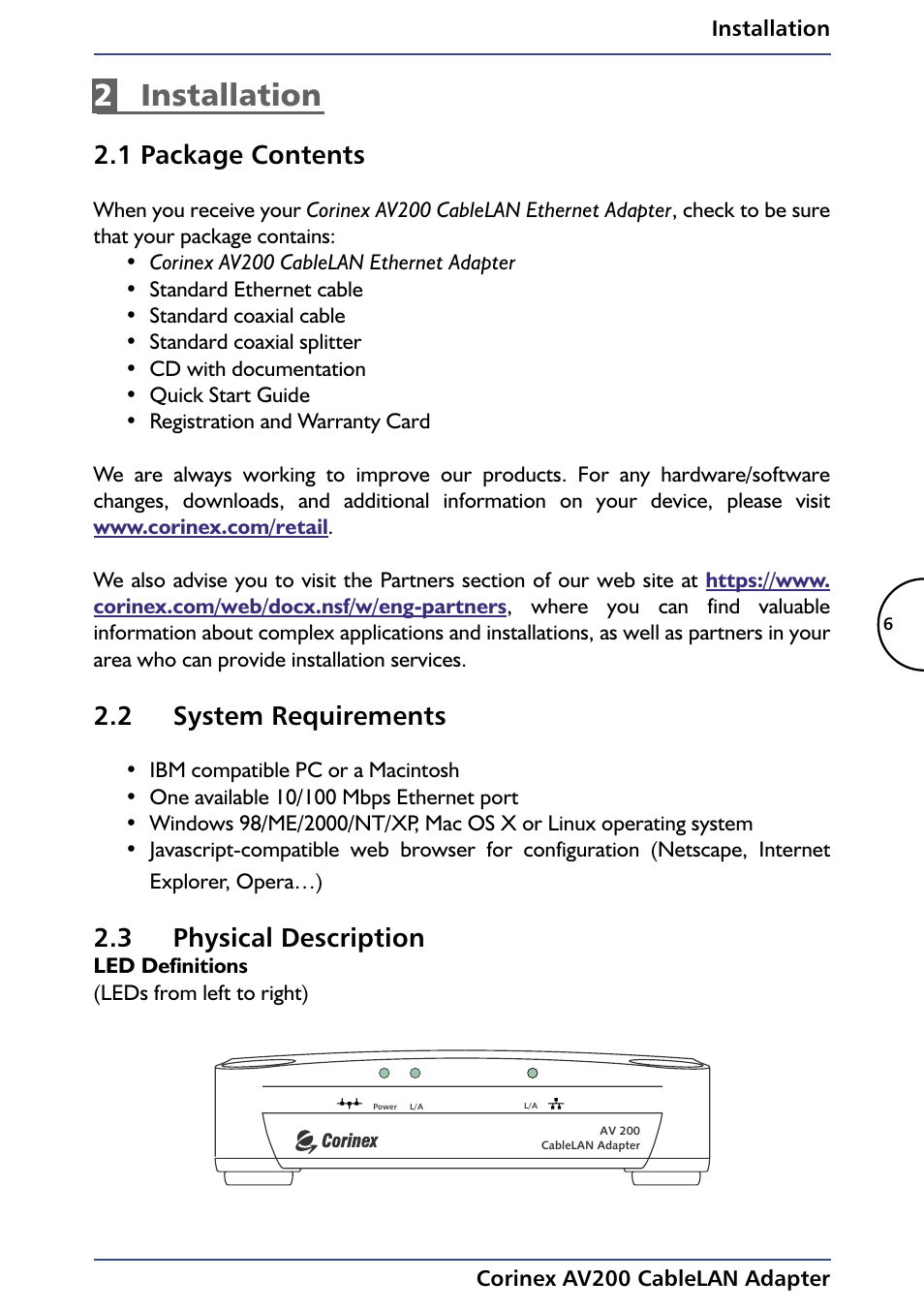 2installation, 1 package contents, 2 system requirements | 3 physical description | Black Box AV200 User Manual | Page 8 / 44