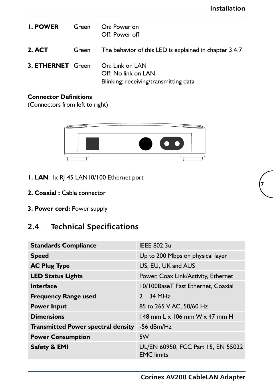 4 technical specifications | Black Box AV200 User Manual | Page 9 / 44