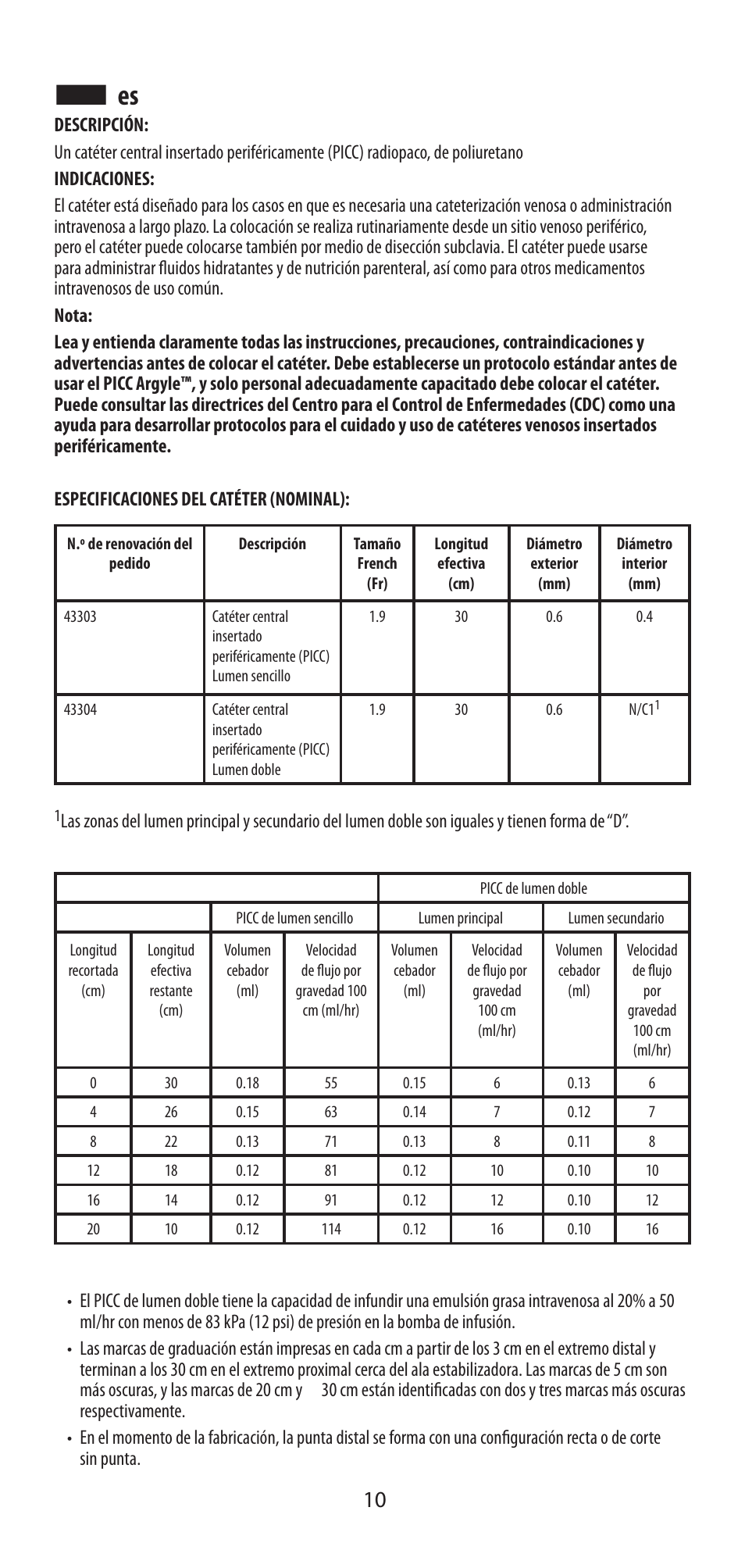 COVIDIEN Argyle™ Peripherally Inserted Central Catheter User Manual | Page 10 / 18