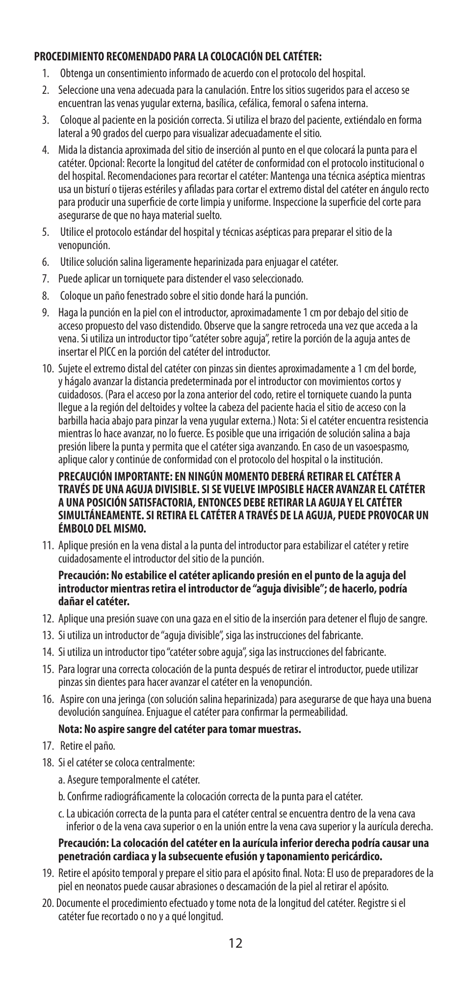 COVIDIEN Argyle™ Peripherally Inserted Central Catheter User Manual | Page 12 / 18