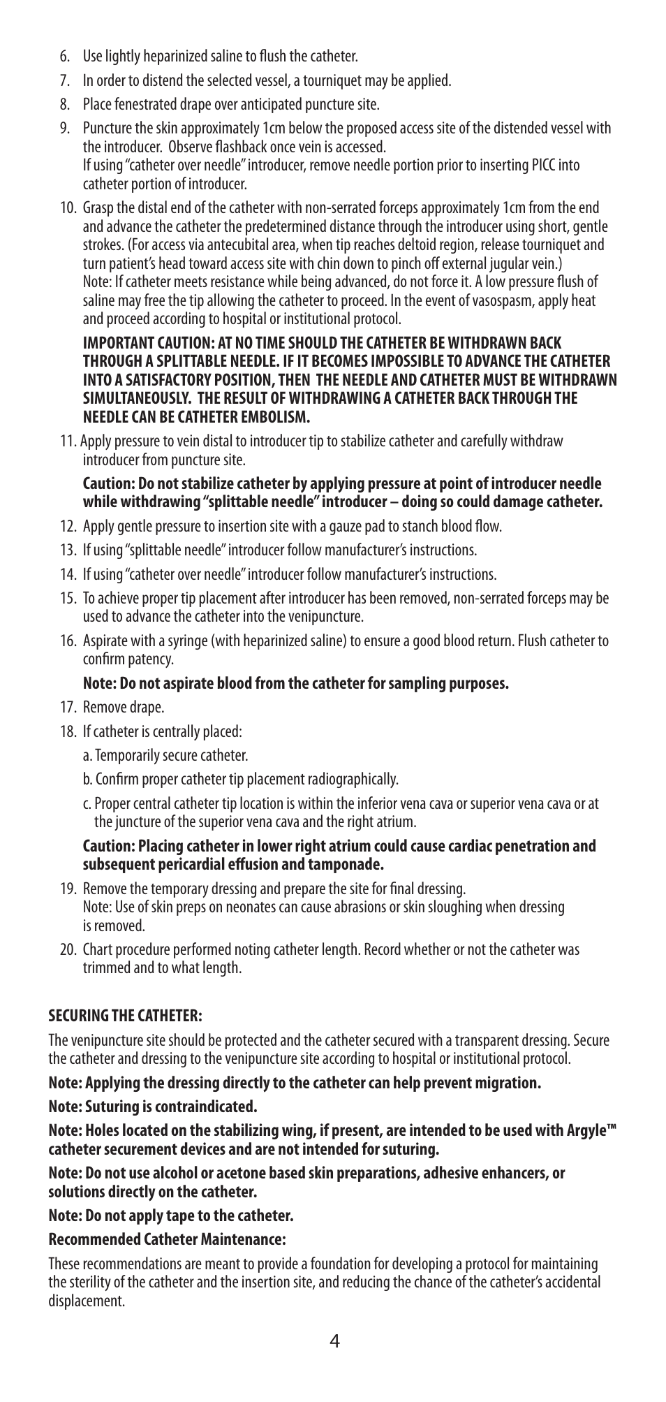 COVIDIEN Argyle™ Peripherally Inserted Central Catheter User Manual | Page 4 / 18