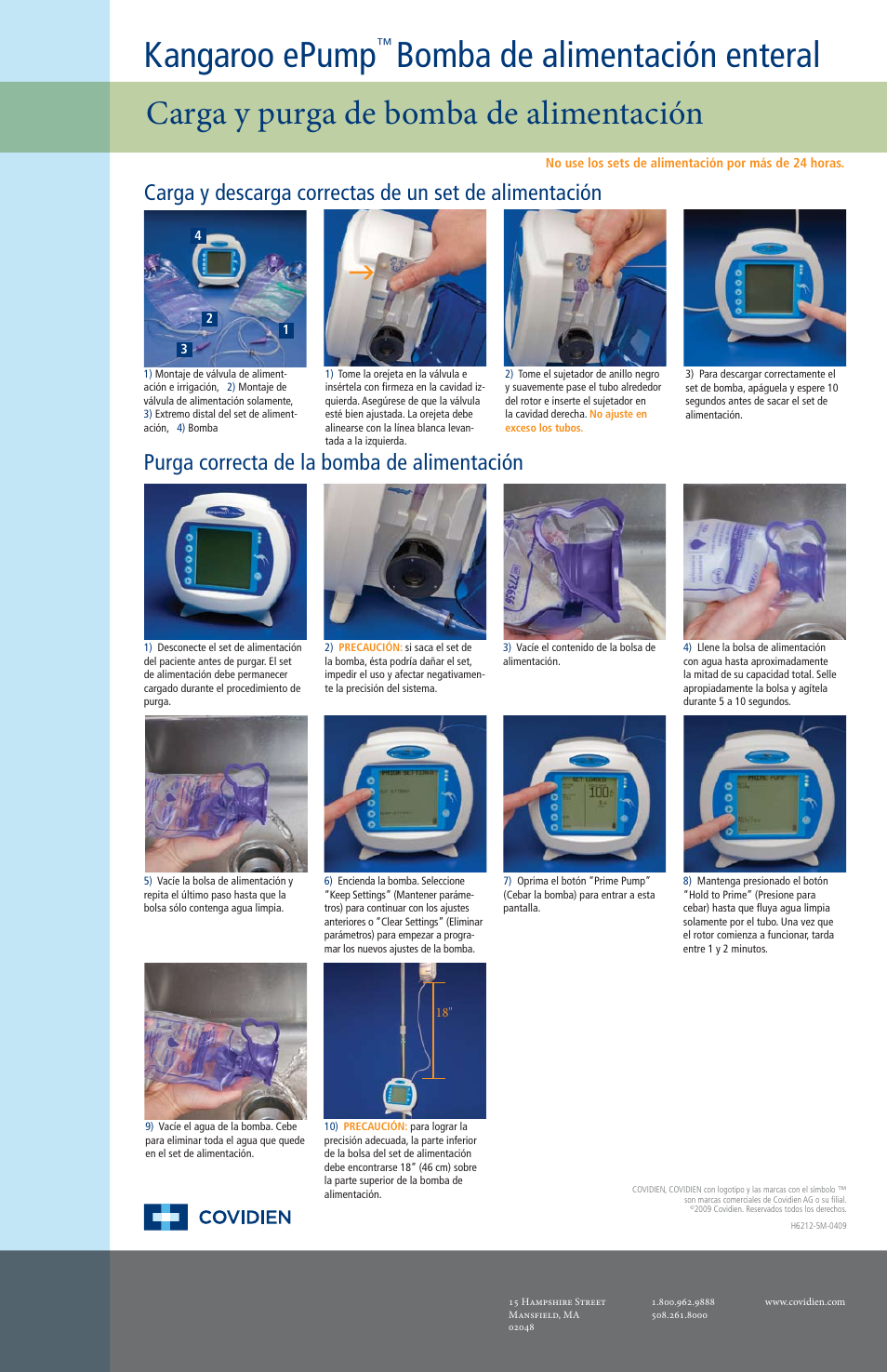 Kangaroo epump, Bomba de alimentación enteral, Carga y purga de bomba de alimentación | Purga correcta de la bomba de alimentación | COVIDIEN Kangaroo™ ePump User Manual | Page 2 / 2