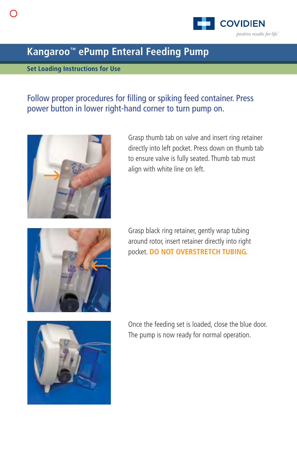 COVIDIEN Kangaroo™ ePump Set User Manual | 2 pages
