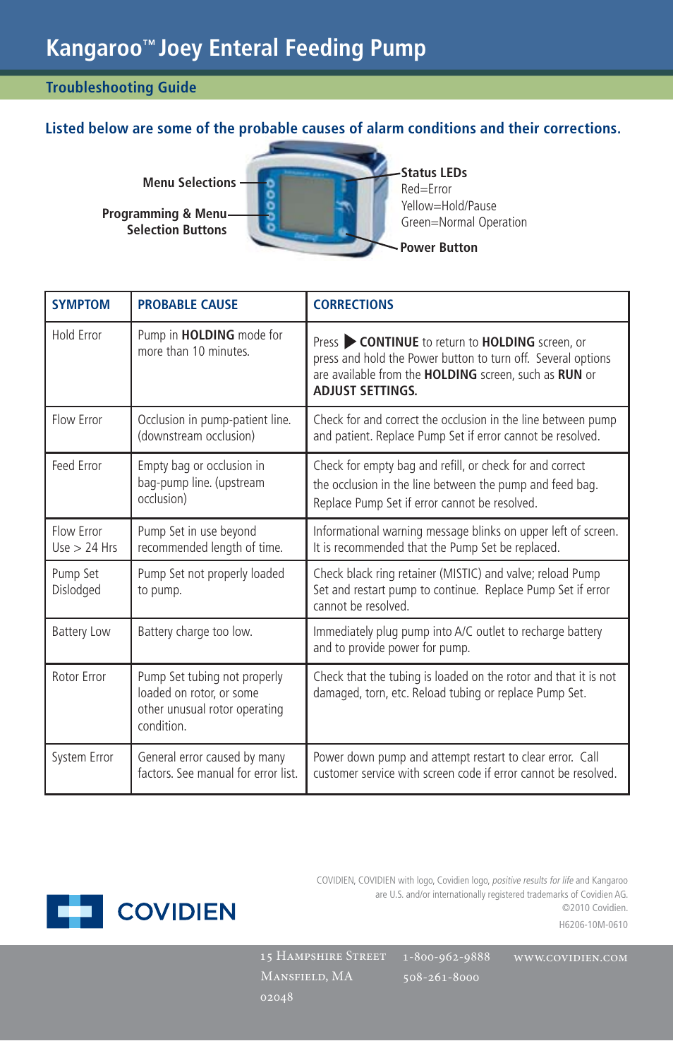 Kangaroo, Joey enteral feeding pump | COVIDIEN Kangaroo™ Joey EZ User Manual | Page 2 / 2