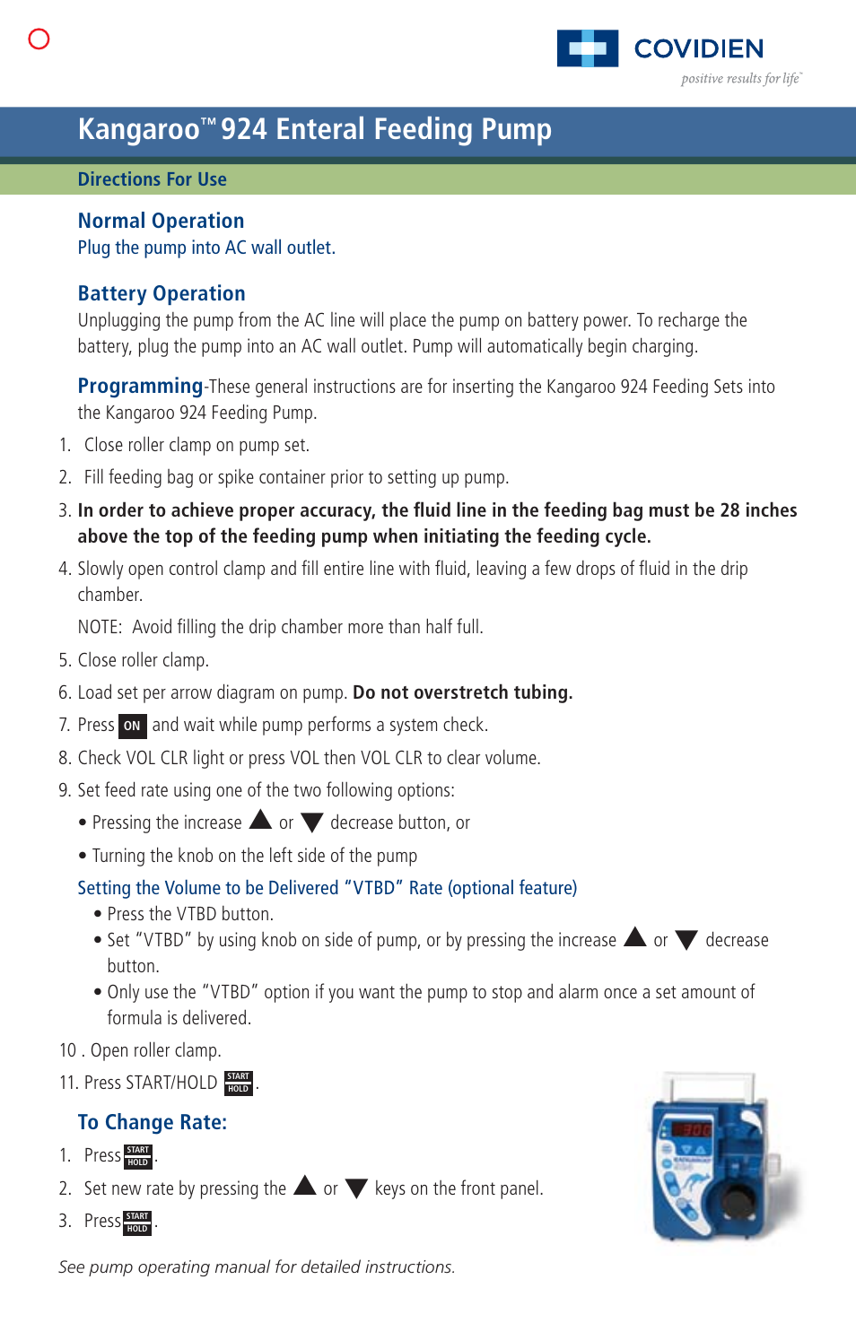 COVIDIEN Kangaroo™ 924 Hang Tag User Manual | 2 pages