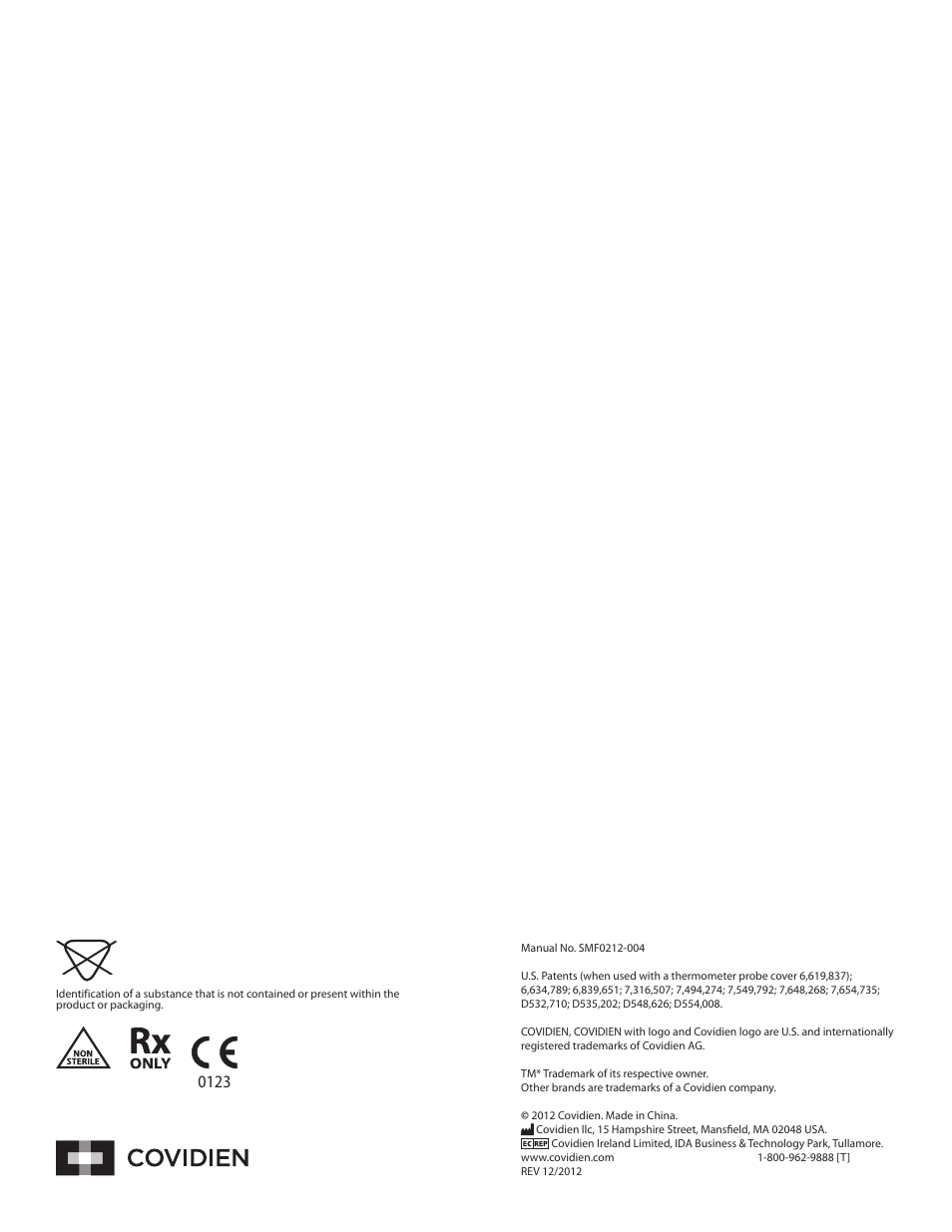 COVIDIEN Filac™ 3000 EZ/EZA Electronic Thermometer User Manual | Page 18 / 18