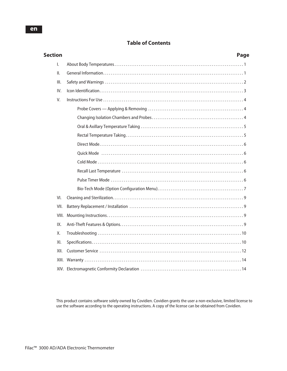 COVIDIEN Filac™ 3000 AD/ADA Electronic Thermometer User Manual | Page 3 / 20