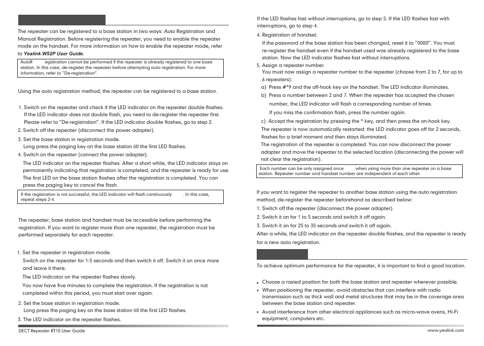 Yealink dect repeater rt10 user guide-3.pdf, Registering the repeater, Placement | Yealink RT10 User Manual | Page 3 / 4