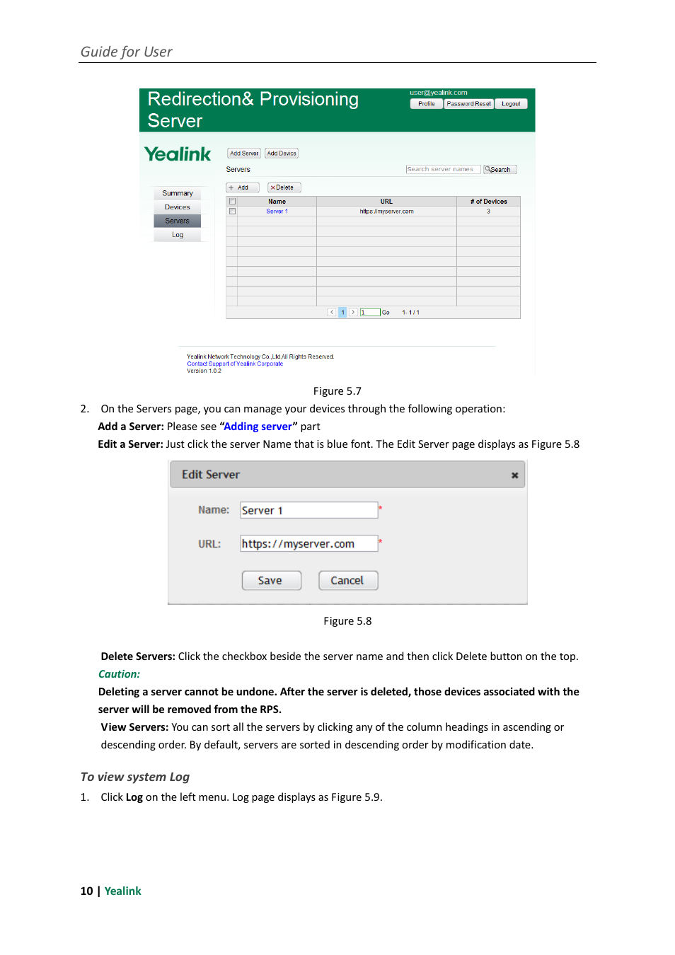 To view system log, Guide for user | Yealink RPS User Manual | Page 14 / 18