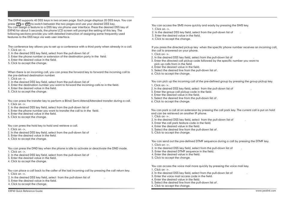 Yealink_exp40_quick_reference_guide_v16.0-02.pdf, Transfer hold call park dtmf voice mail, Intercom blf basic configurations | Yealink EXP40 User Manual | Page 2 / 2