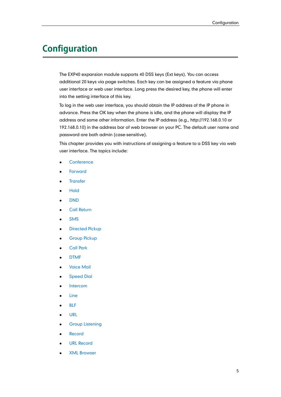 Configuration | Yealink EXP40 User Manual | Page 13 / 45