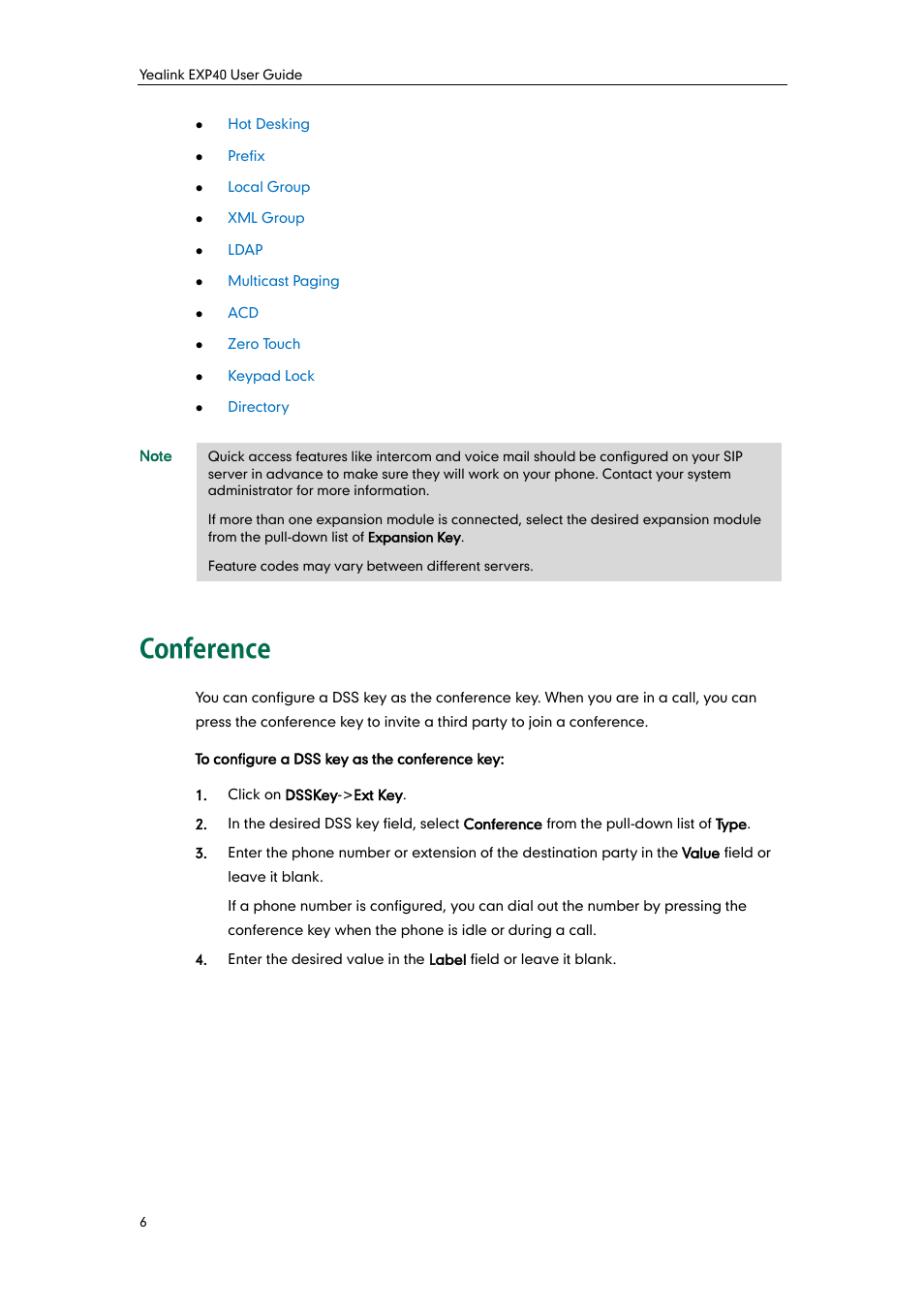 Conference | Yealink EXP40 User Manual | Page 14 / 45