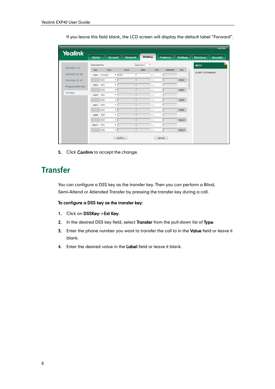 Transfer | Yealink EXP40 User Manual | Page 16 / 45