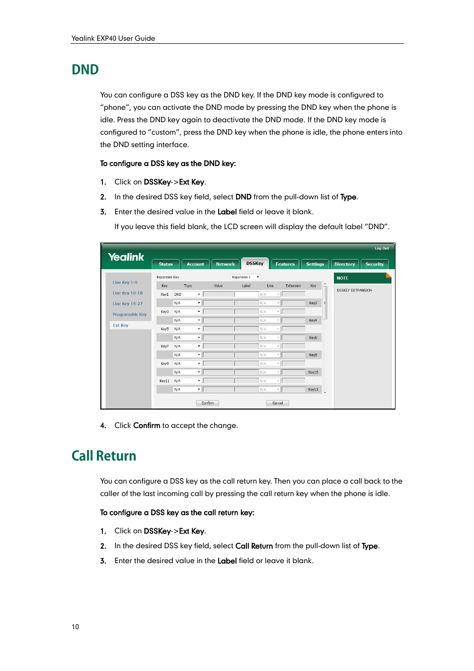 Call return | Yealink EXP40 User Manual | Page 18 / 45