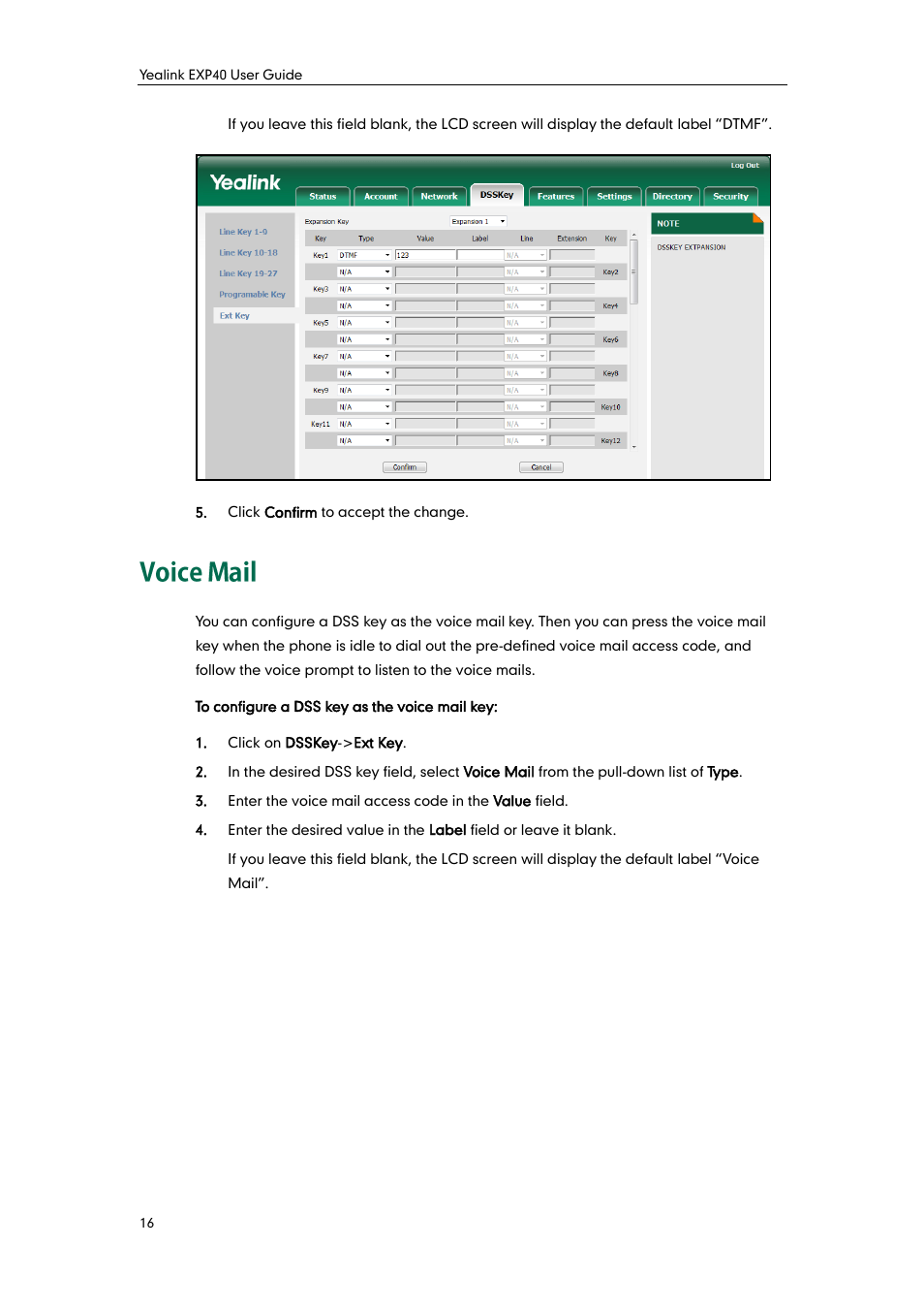 Voice mail | Yealink EXP40 User Manual | Page 24 / 45