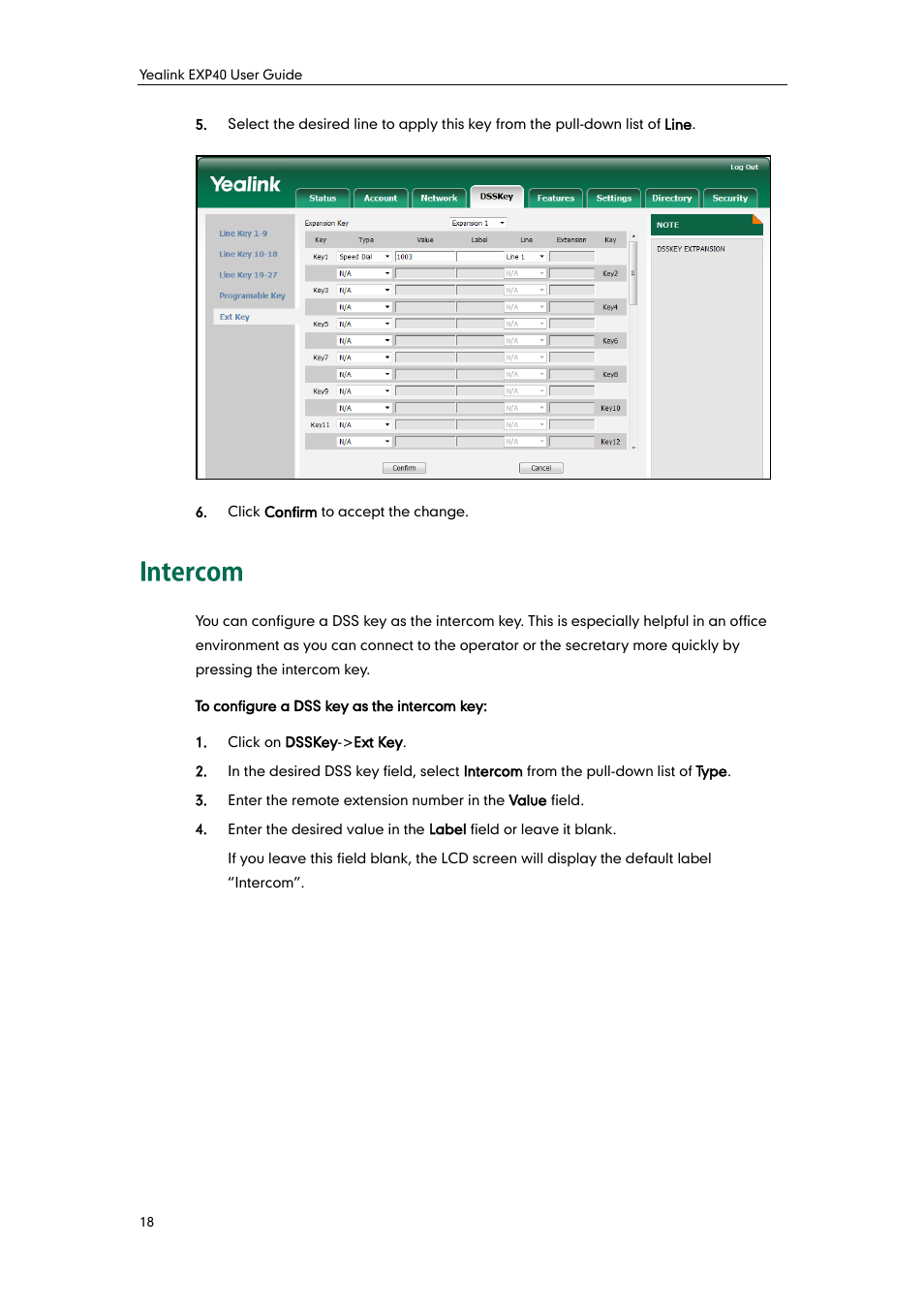 Intercom | Yealink EXP40 User Manual | Page 26 / 45