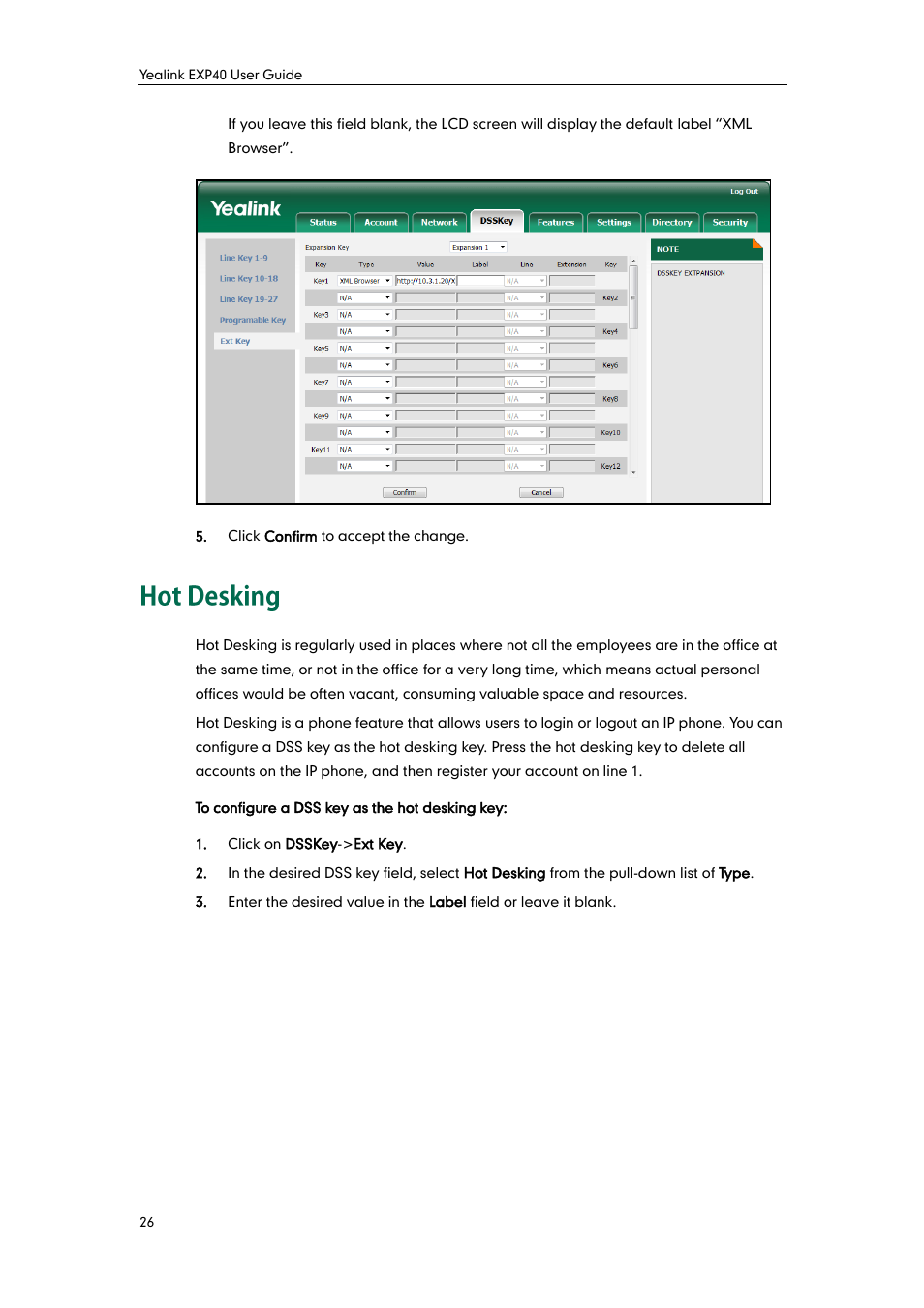 Hot desking | Yealink EXP40 User Manual | Page 34 / 45
