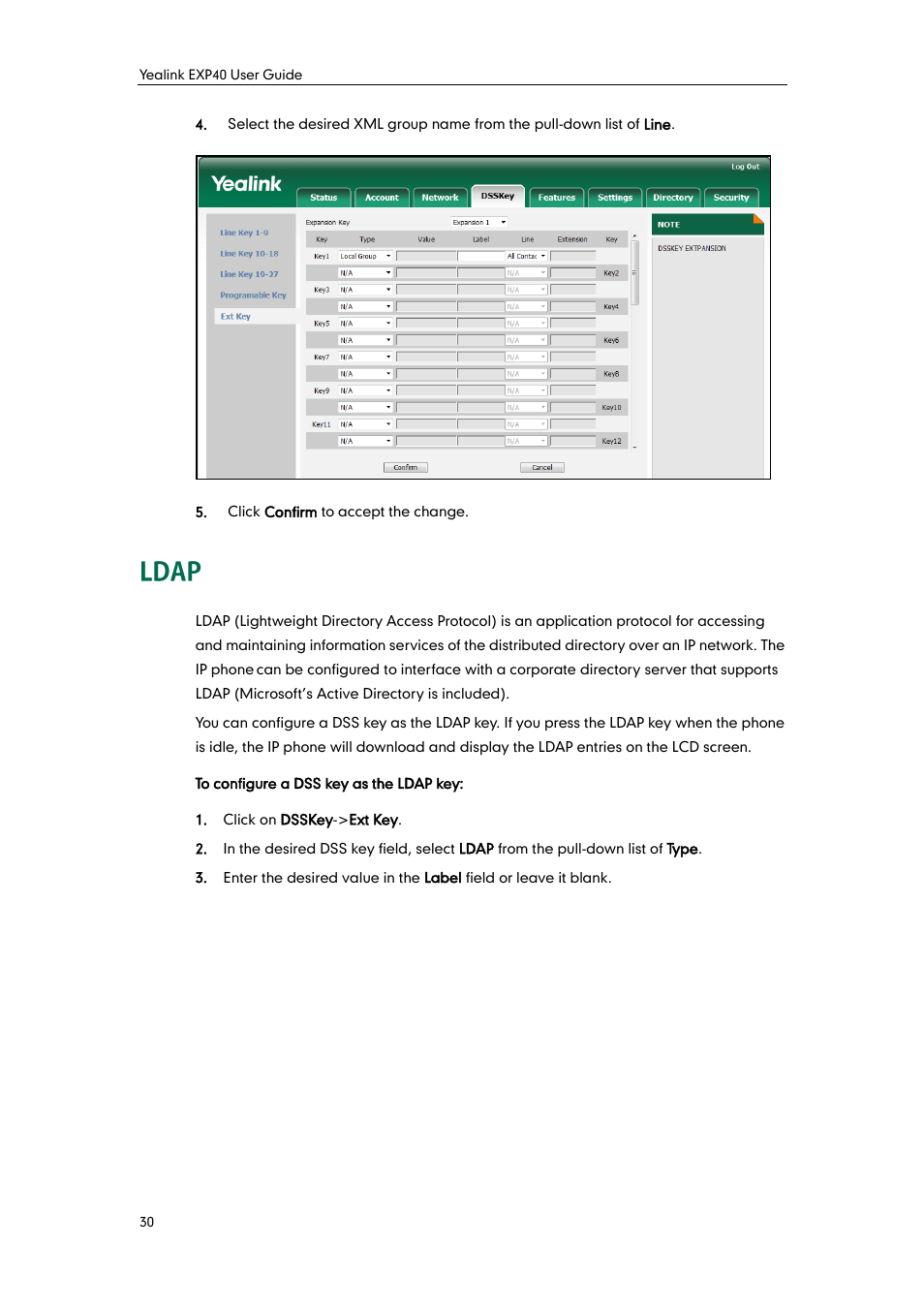 Ldap | Yealink EXP40 User Manual | Page 38 / 45