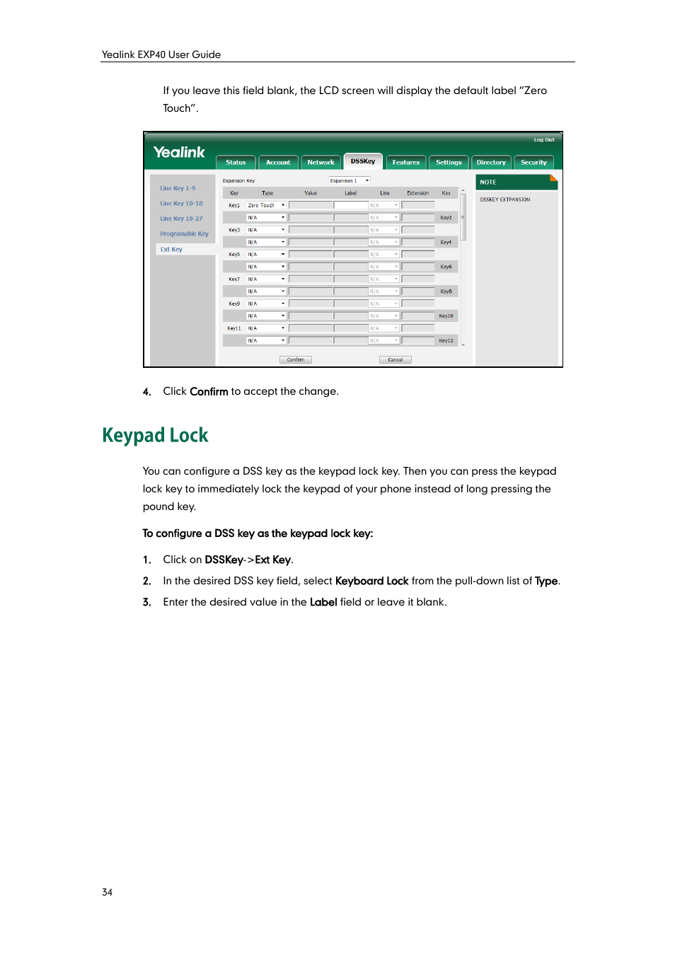 Keypad lock | Yealink EXP40 User Manual | Page 42 / 45