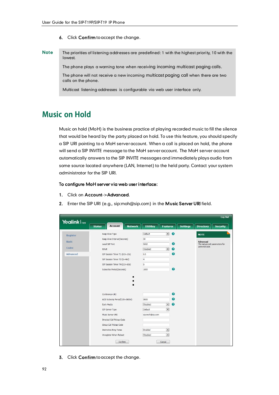 Music on hold | Yealink SIP-T19 User Manual | Page 102 / 126