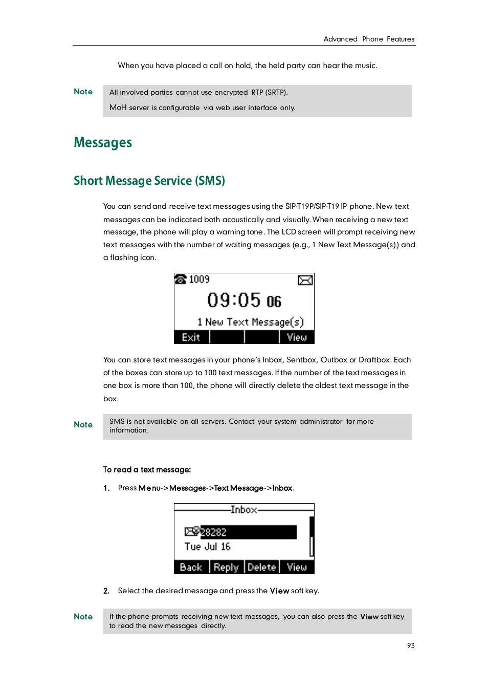 Messages, Short message service (sms) | Yealink SIP-T19 User Manual | Page 103 / 126