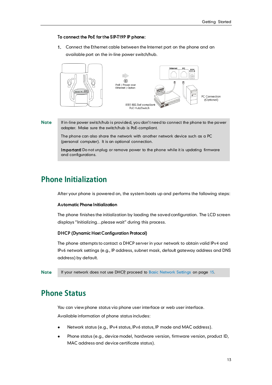 Phone initialization, Phone status | Yealink SIP-T19 User Manual | Page 23 / 126