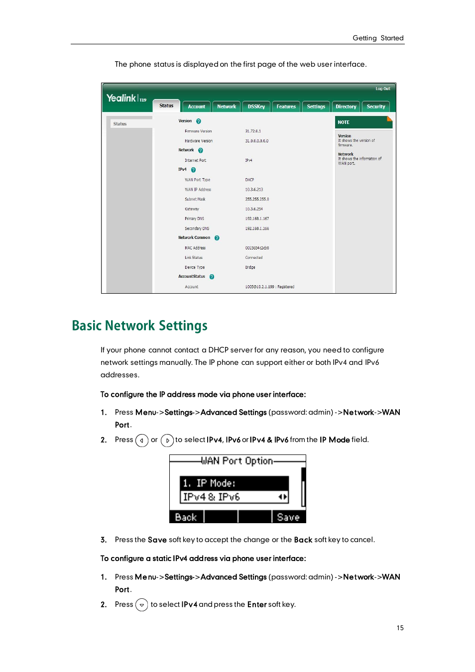 Basic network settings | Yealink SIP-T19 User Manual | Page 25 / 126