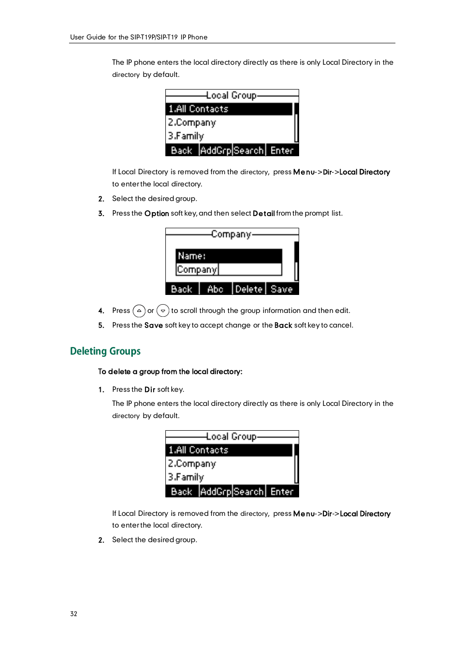 Deleting groups | Yealink SIP-T19 User Manual | Page 42 / 126