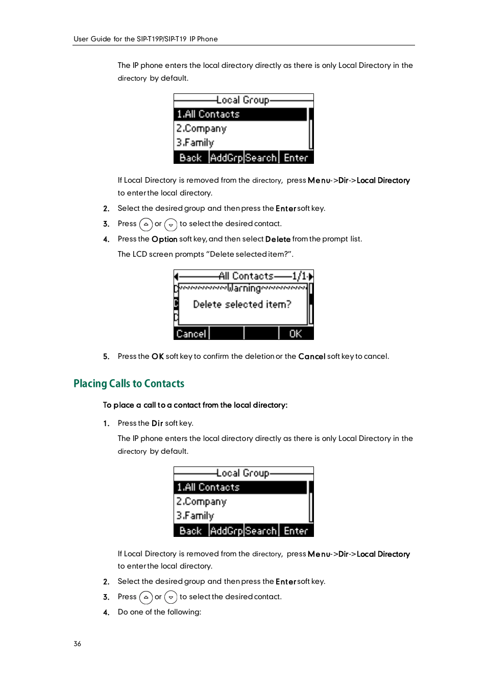 Placing calls to contacts | Yealink SIP-T19 User Manual | Page 46 / 126