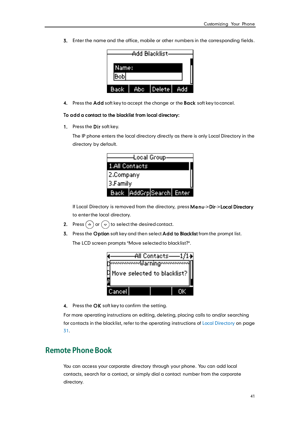 Remote phone book, Remote phone, Book | Yealink SIP-T19 User Manual | Page 51 / 126