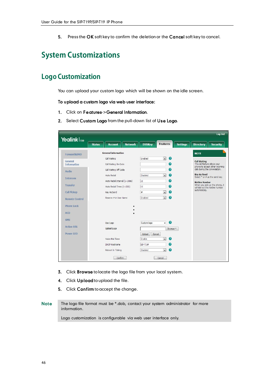 System customizations, Logo customization | Yealink SIP-T19 User Manual | Page 56 / 126