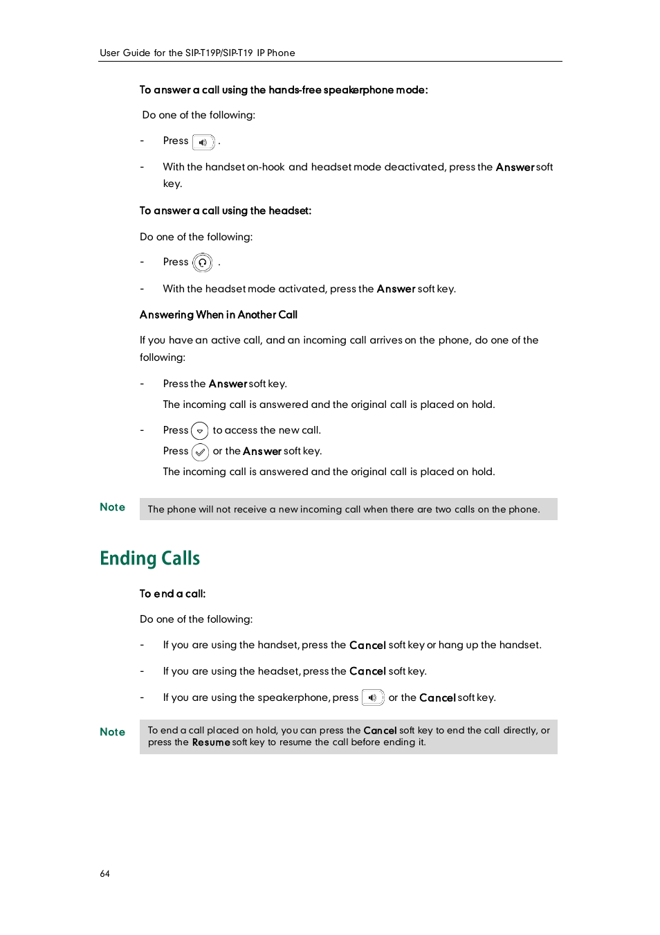 Ending calls | Yealink SIP-T19 User Manual | Page 74 / 126