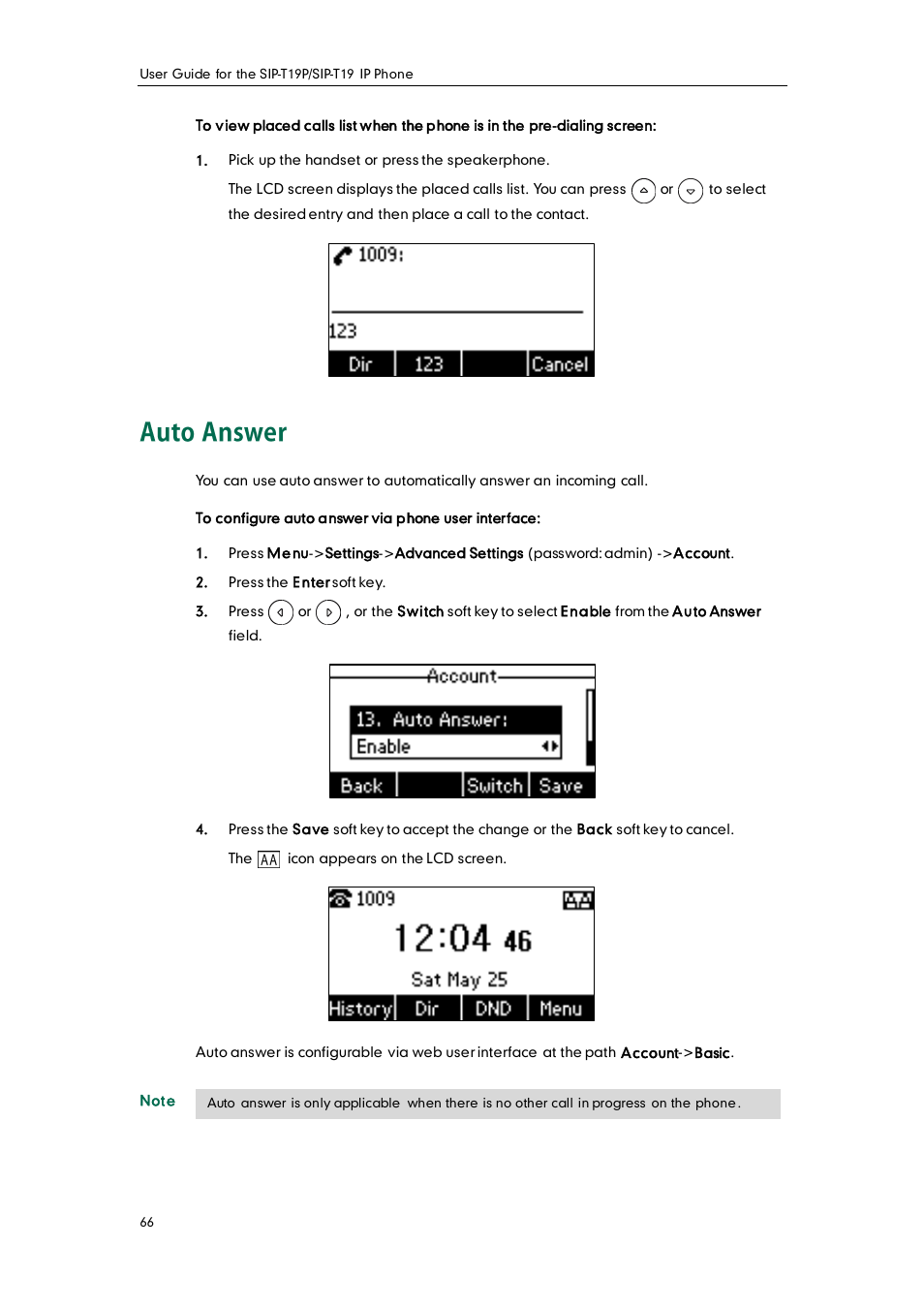 Auto answer | Yealink SIP-T19 User Manual | Page 76 / 126