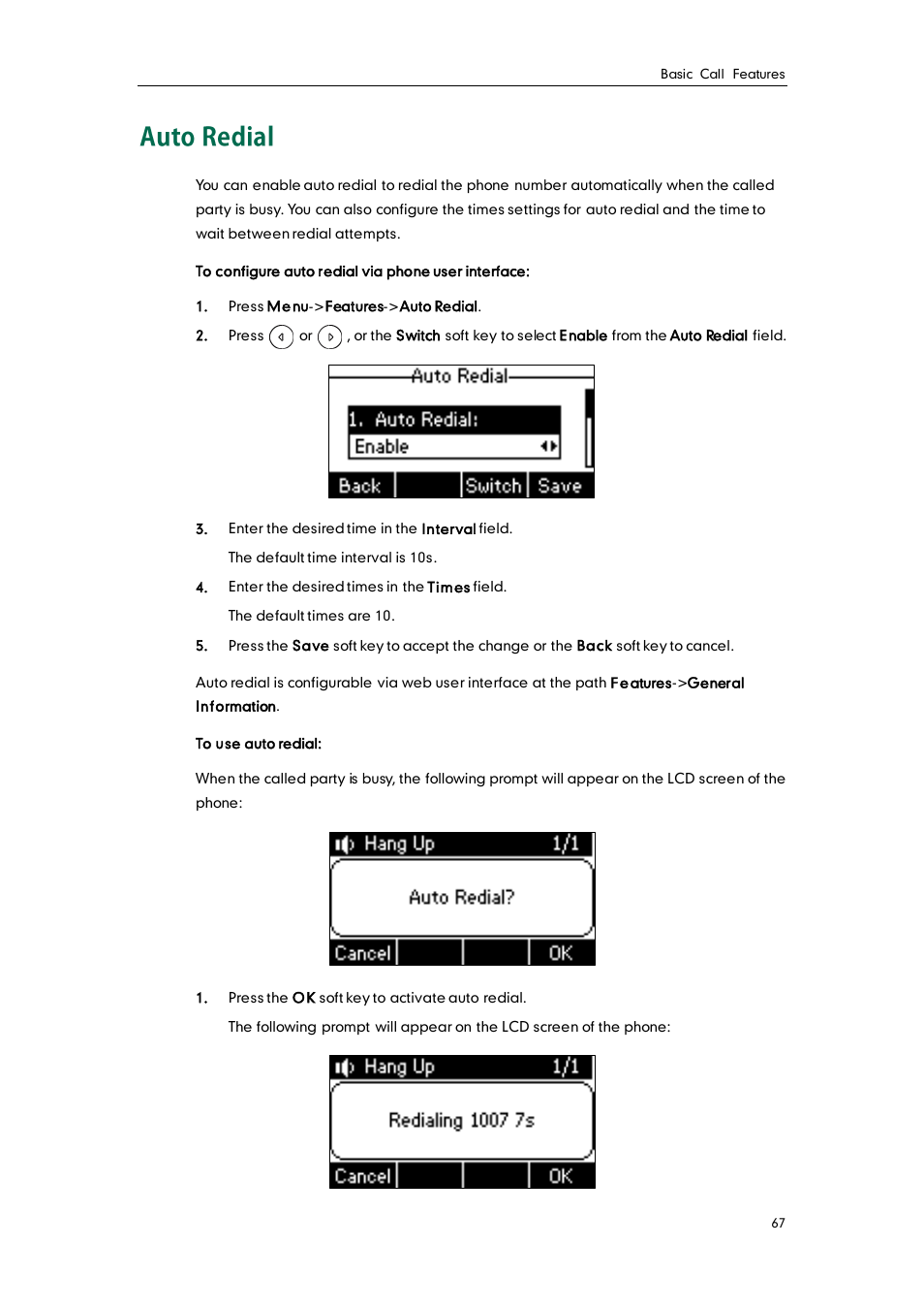 Auto redial | Yealink SIP-T19 User Manual | Page 77 / 126
