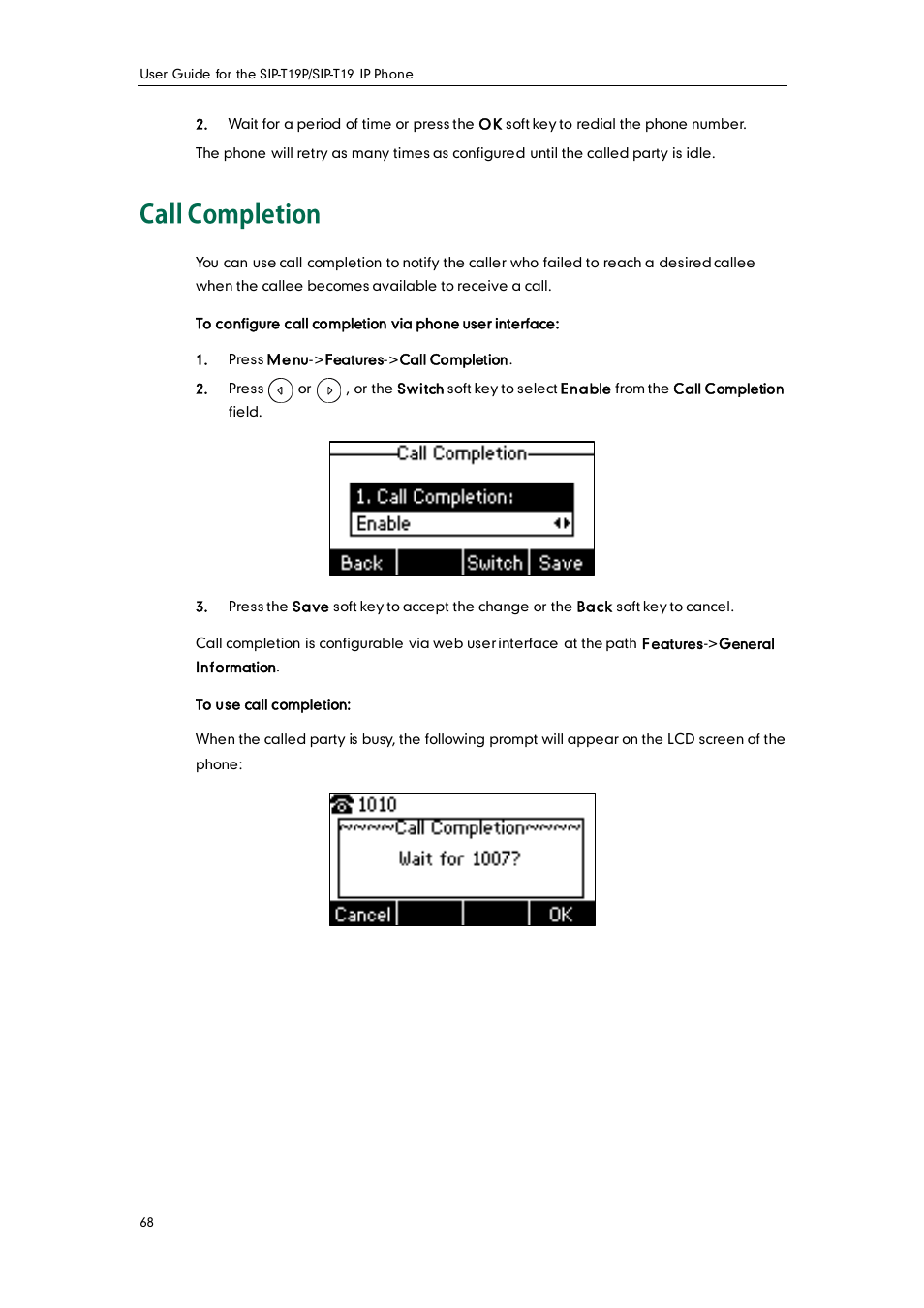 Call completion | Yealink SIP-T19 User Manual | Page 78 / 126