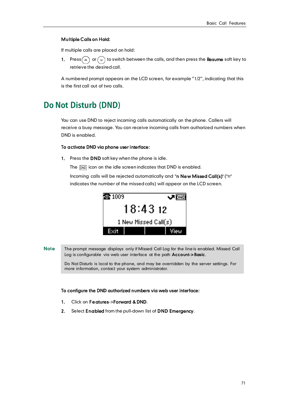 Do not disturb (dnd) | Yealink SIP-T19 User Manual | Page 81 / 126